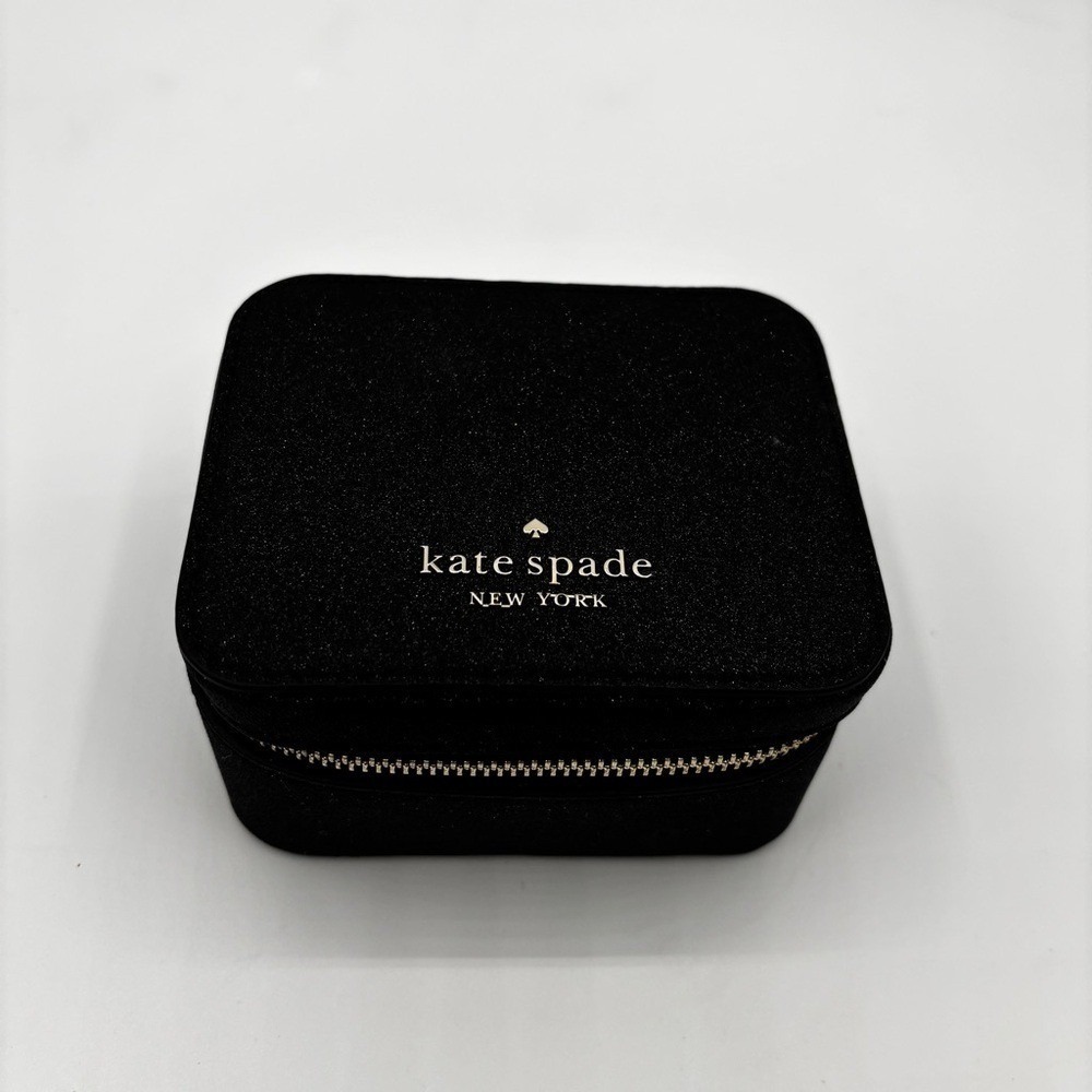 NIB Kate Spade Travel Jewelry Box Glitter Boxed Zipper Holder Box Black Gold